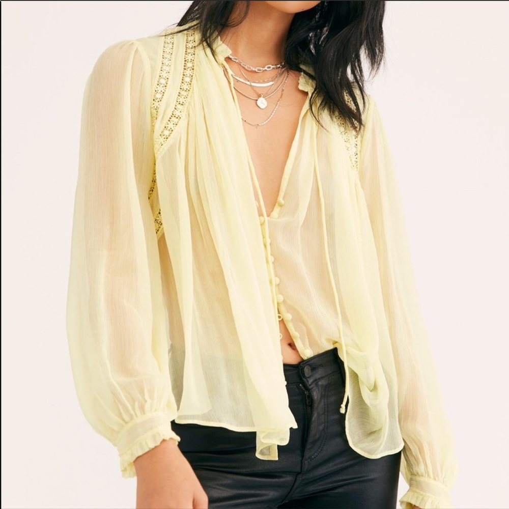 NWT Sheer lace long sleeve Free People blouse